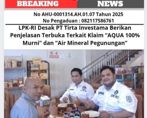 LPK-RI Desak PT Tirta Investama Berikan Penjelasan Terbuka Terkait Klaim “AQUA 100% Murni” dan “Air Mineral Pegunungan”